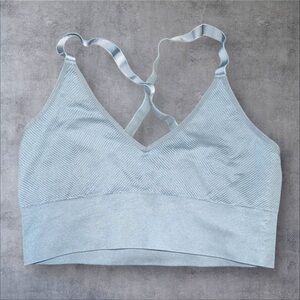 Blue Sports Bra with‎ Criss-Cross Back and Wire-Free Support